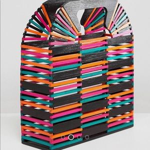 Asos multi colored wooden bag